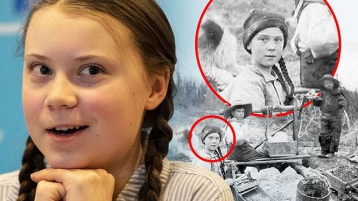 Na fotografiji iz leta 1898 opazila okoljsko aktivistko Greta Thunberg.