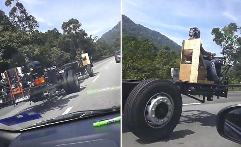 Nenavadno vozilo se je postavilo na videokamero v Maleziji.