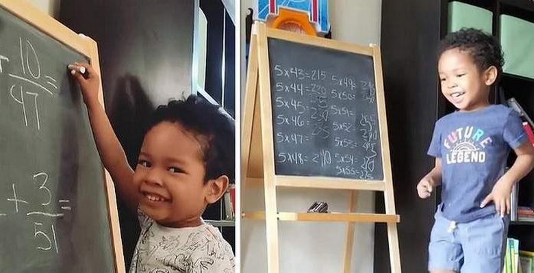 Otrok, star tri leta, zlahka rešuje matematične težave srednje šole.