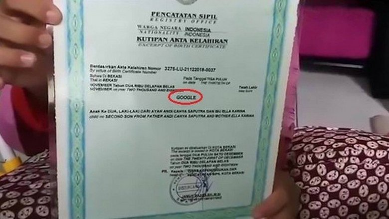 V Indoneziji so starši dali ime Googlovemu sinu.