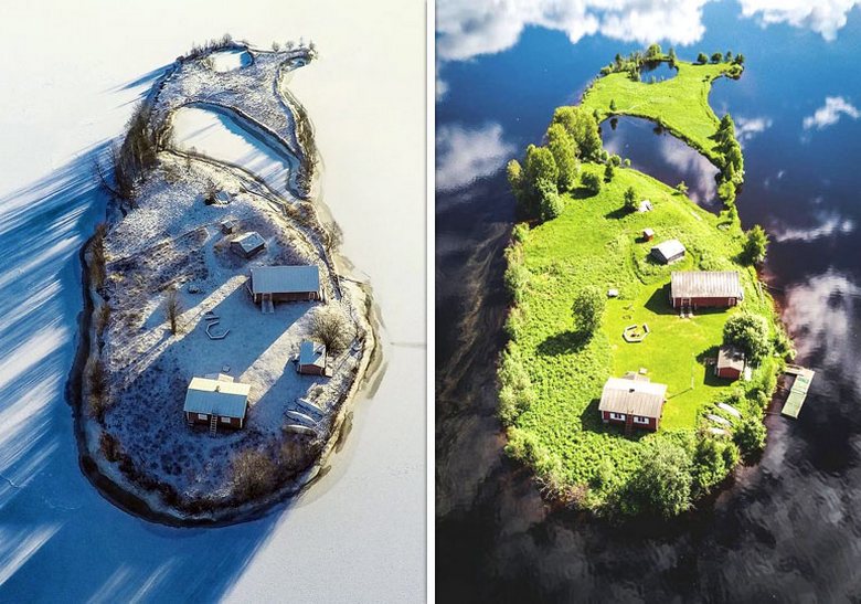 Letni časi na prijetnem otoku čudovite Laponske