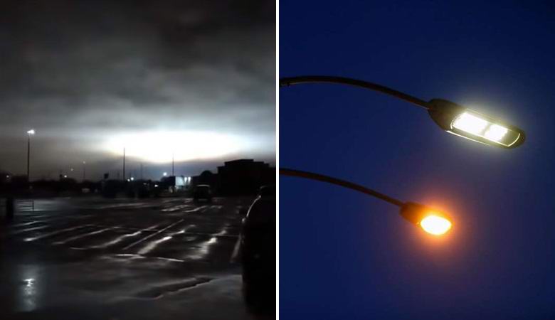 Skrivnostni utrip na nebu je povzročil ulične luči in utripajo znaki